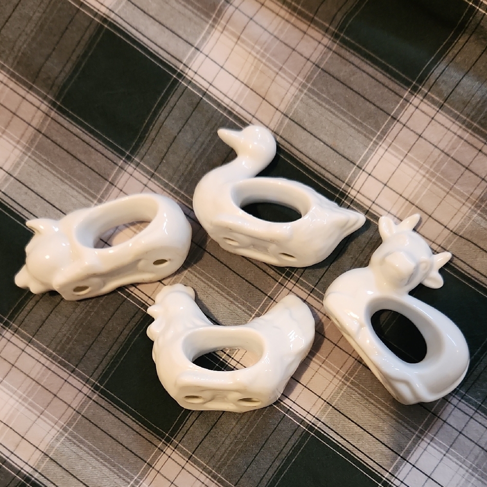 Vintage Farm Animal Napkin Rings - Porcelin - Japan